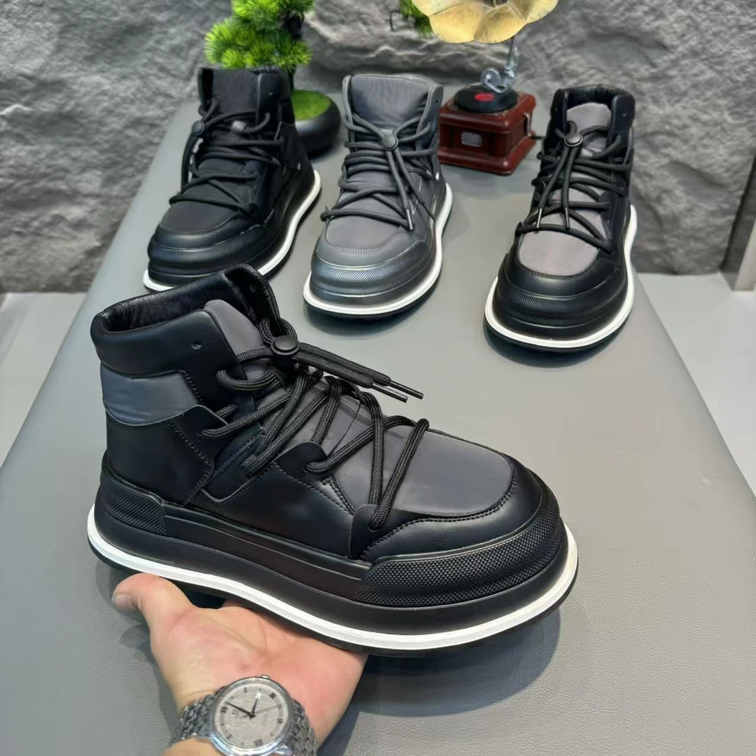 33-15冬季新款男士高帮棉鞋时尚百搭拼色厚底增高运动休闲潮鞋