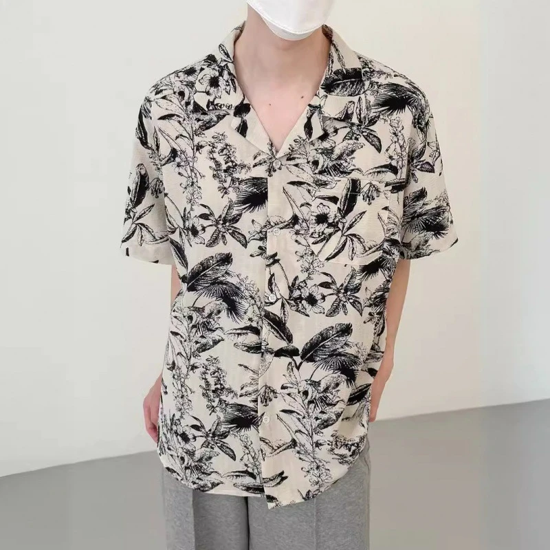 常规款上衣衬衫简约风男衬衣碎花时尚夏季花色短袖