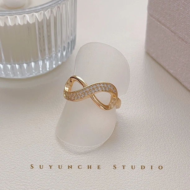 铜合金合成锆石戒指 Suyunche2525简约永恒玫瑰金色戒指个性