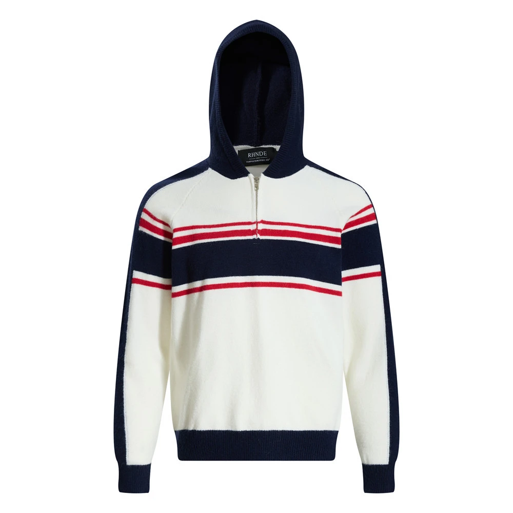 春秋款连帽毛衣男士撞色拼接条纹半拉链针织衫长袖毛衫vibe潮欧美