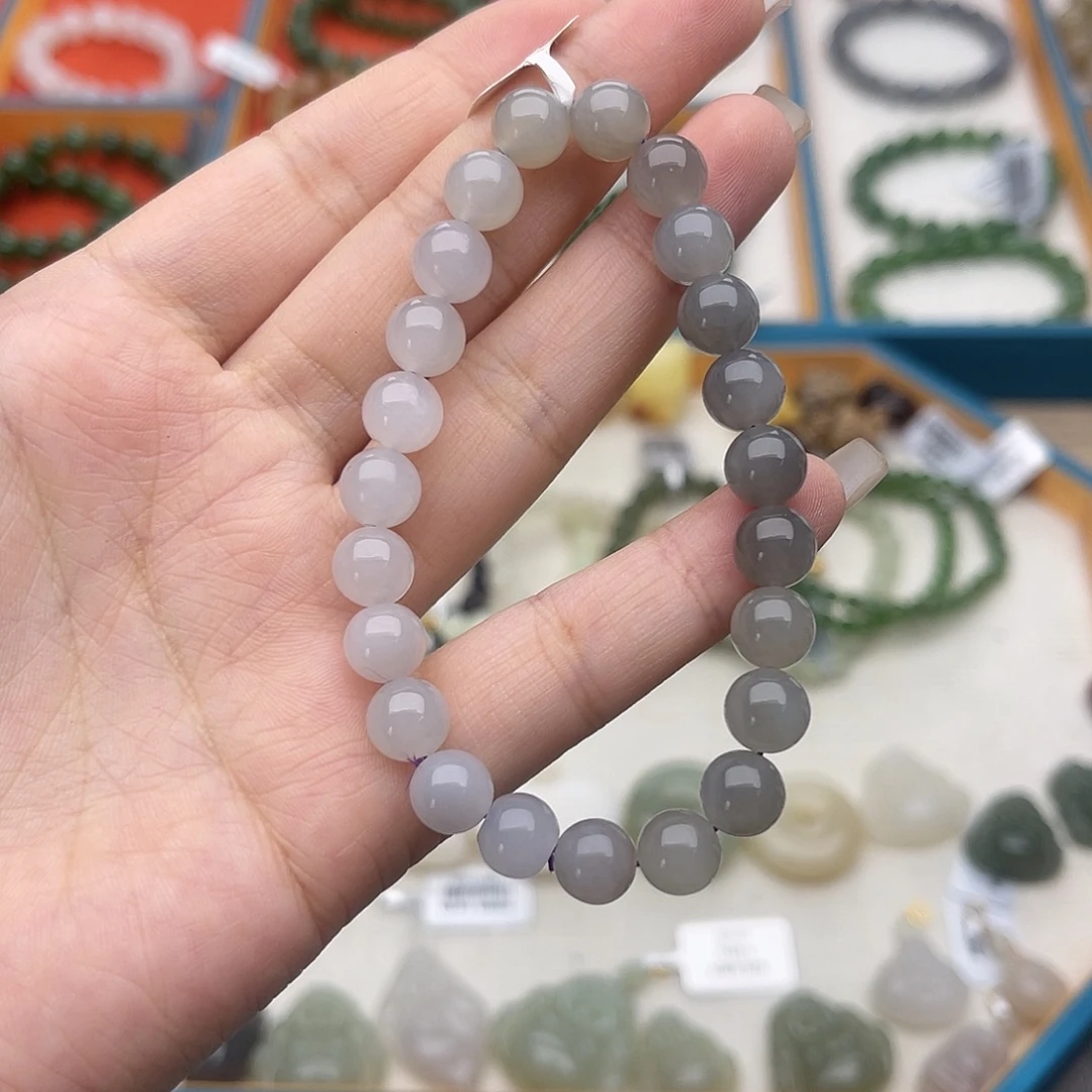 和田玉未镶嵌手链w8烟紫渐变8mm