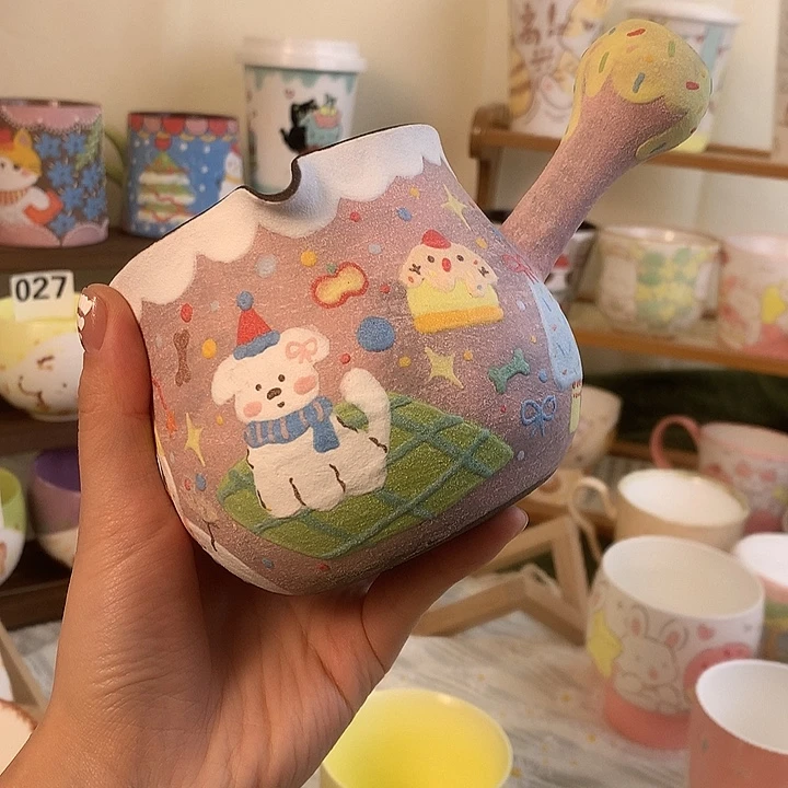 黑紫砂圣诞小狗奶罐