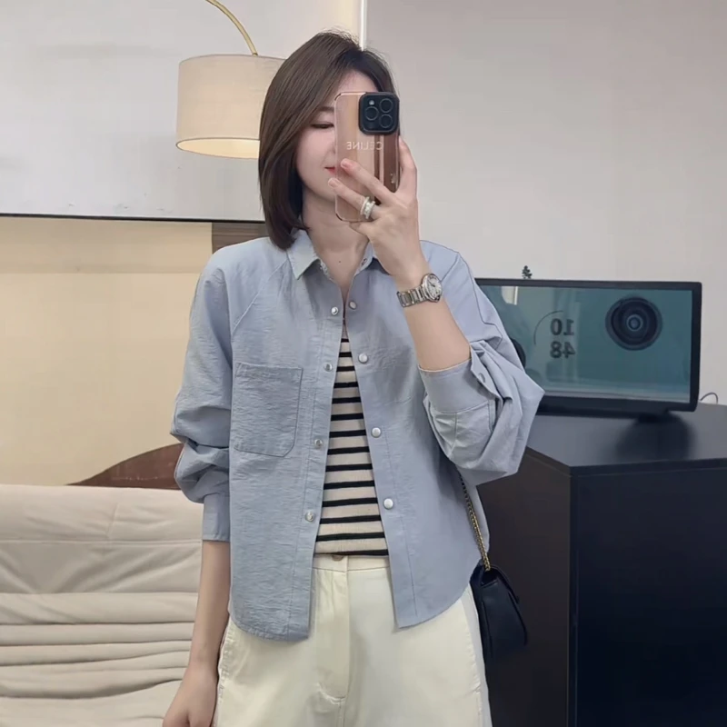 小个子龟背设计感衬衫短外套女春夏2025新款休闲简约遮肉衬衣上衣