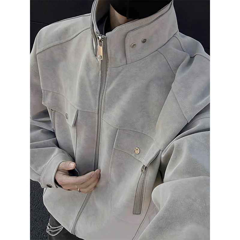 仿麂皮绒立领工装外套男美式复古cleanfit夹克高级感痞帅棒球服