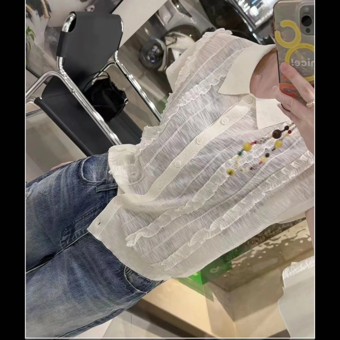 春苗女装    前木耳边褶皱针织衫   新款时尚设计感针织衫