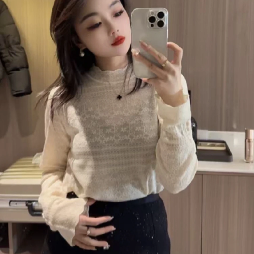 【焕焕专署】半高领蕾丝花边针织