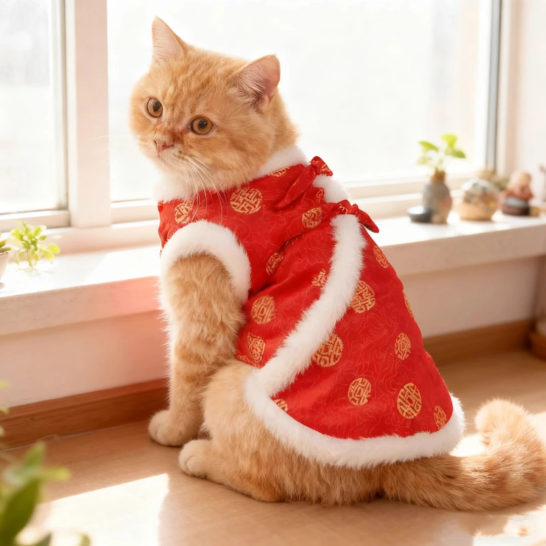 猫咪衣服秋冬款加绒保暖布偶新年喜庆唐装宠物狗狗马甲棉服拜年服