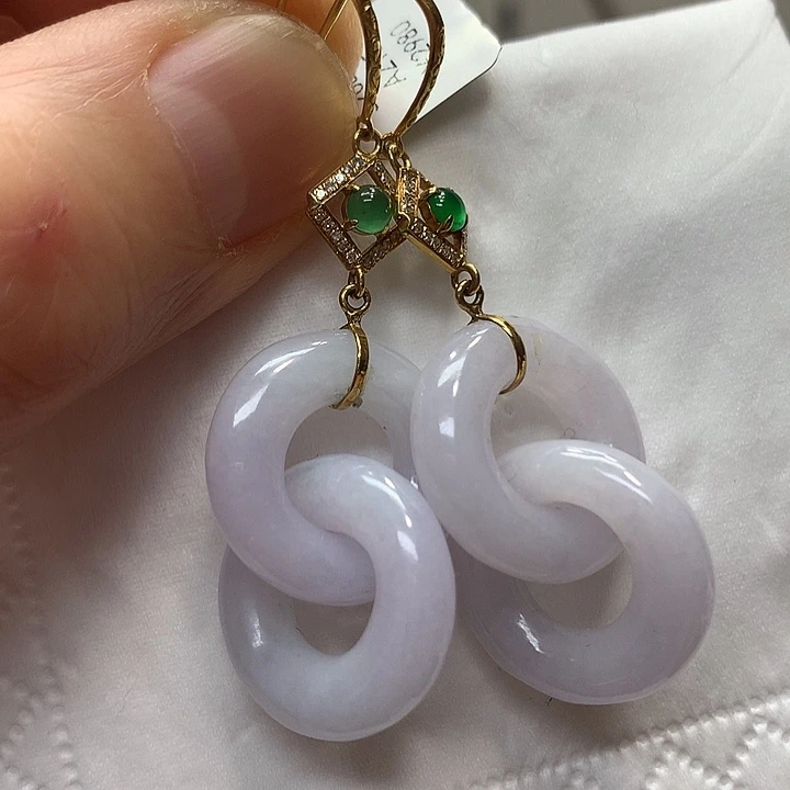 翡翠18K金镶嵌耳饰天然翡翠