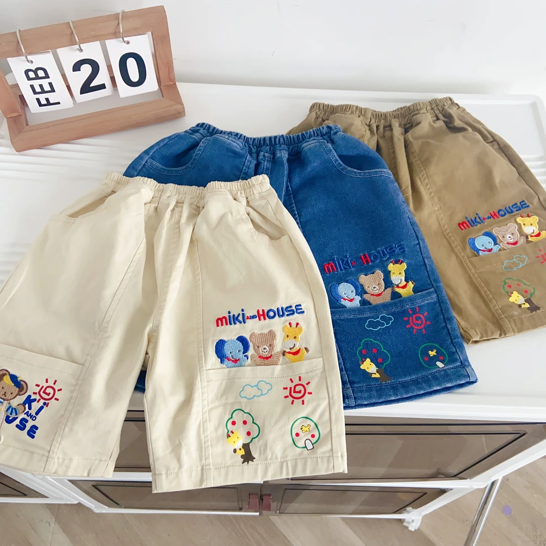 夏季儿童牛仔裤男童卡通印花休闲五分裤宝宝短B裤1323