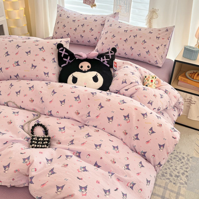a类母婴卡通三丽鸥美乐蒂双层纱床上四件套ins被套宿舍床单三件套