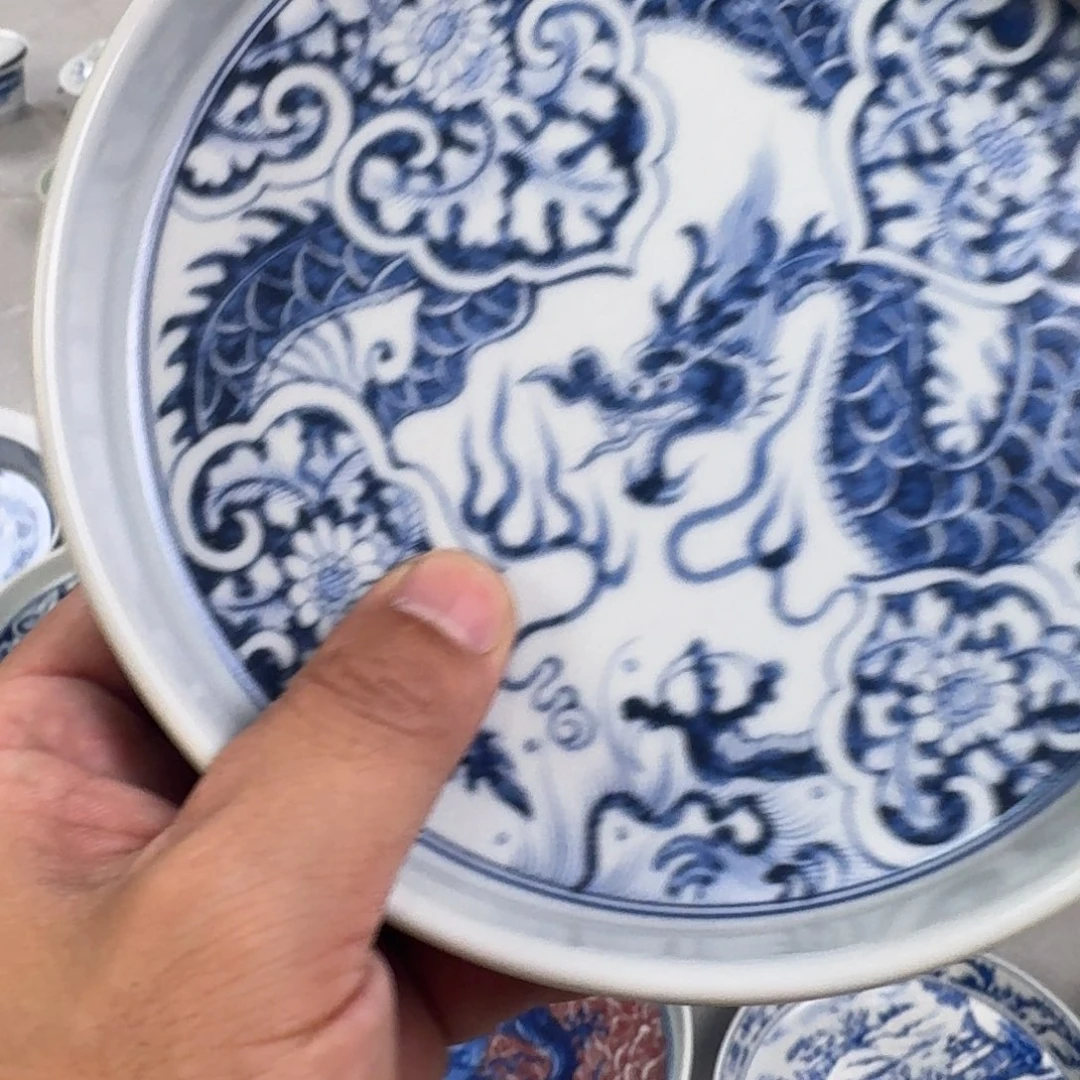 杯青花如意穿花龙大壶承