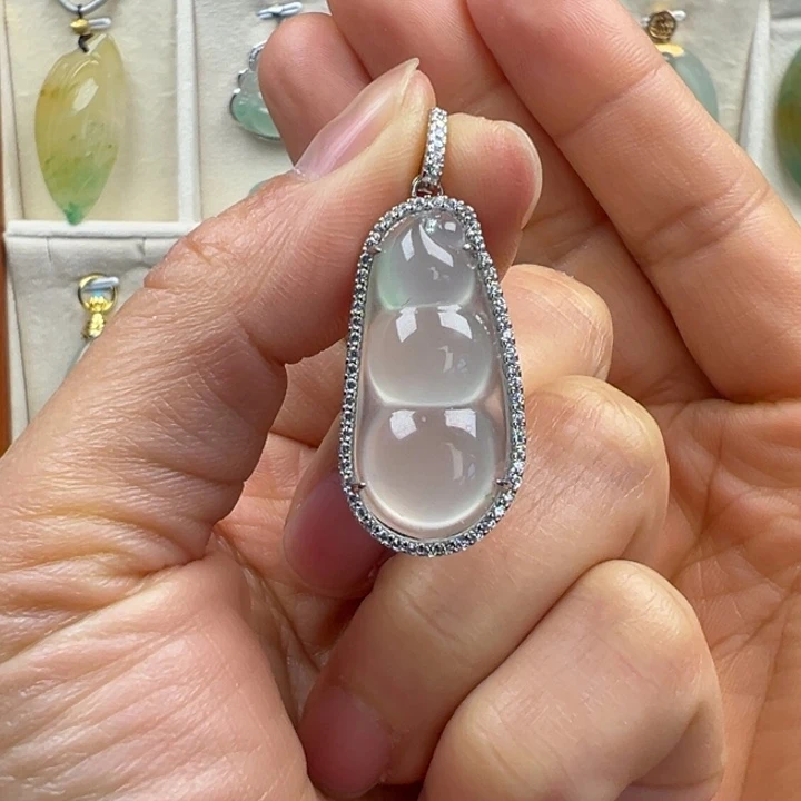 石英质玉银S925镀金镶嵌吊坠(不含链)