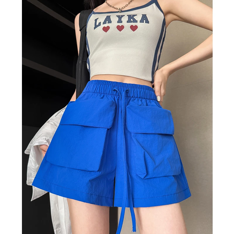 美式女夏季薄款速干大口袋工装裤高腰显瘦运动休闲百搭显瘦短裤子