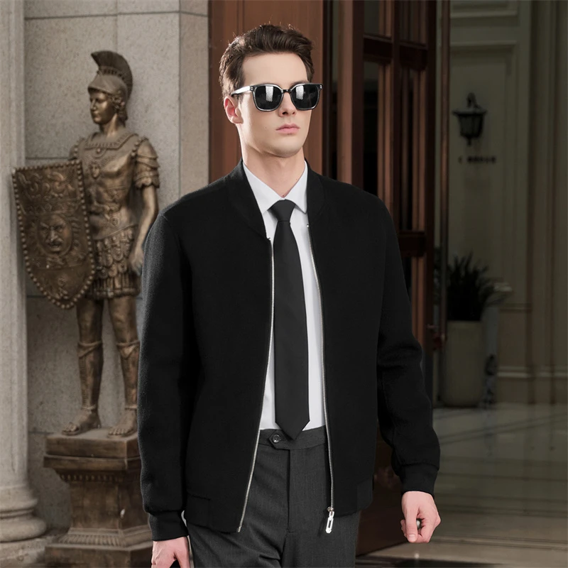 MRJY-6027 100%羊毛男士秋冬双面呢子大衣棒球领短款拉链韩版外套