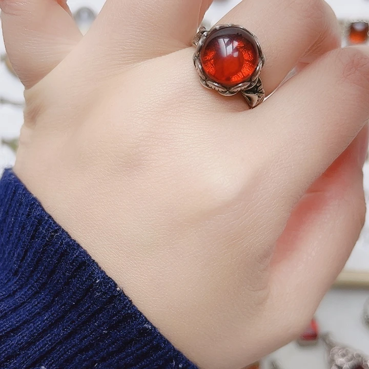 血珀银S925镶嵌戒指