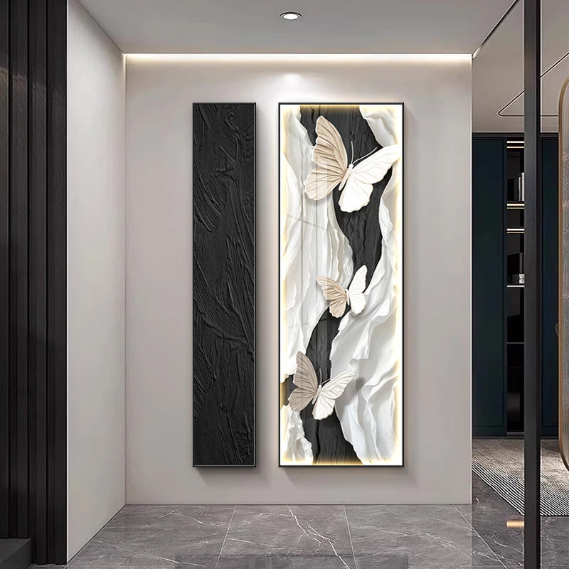 客厅入户玄关黑白蝴蝶挂画沙发电视背景墙壁画走廊过道组合装饰画