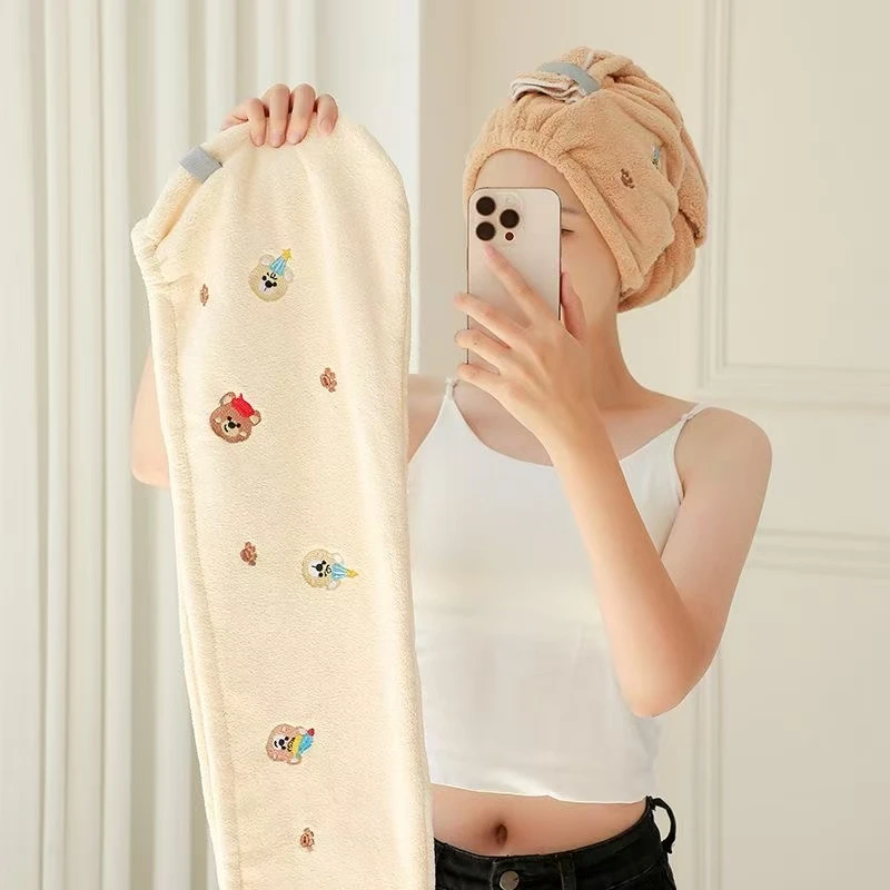 满绣小熊干发帽女强吸水速干学生宿舍可爱擦头巾浴帽包头巾