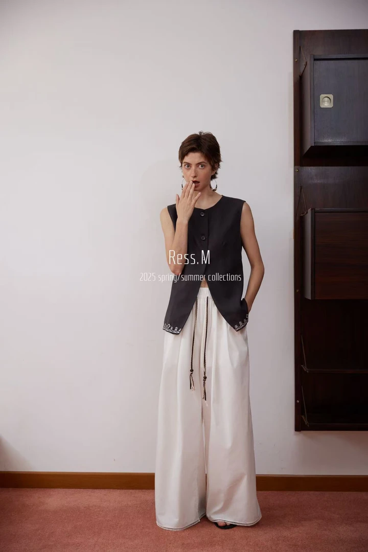 福秒-编制抽绳松紧腰头、直筒阔腿长裤（RM03111#）RESS.M