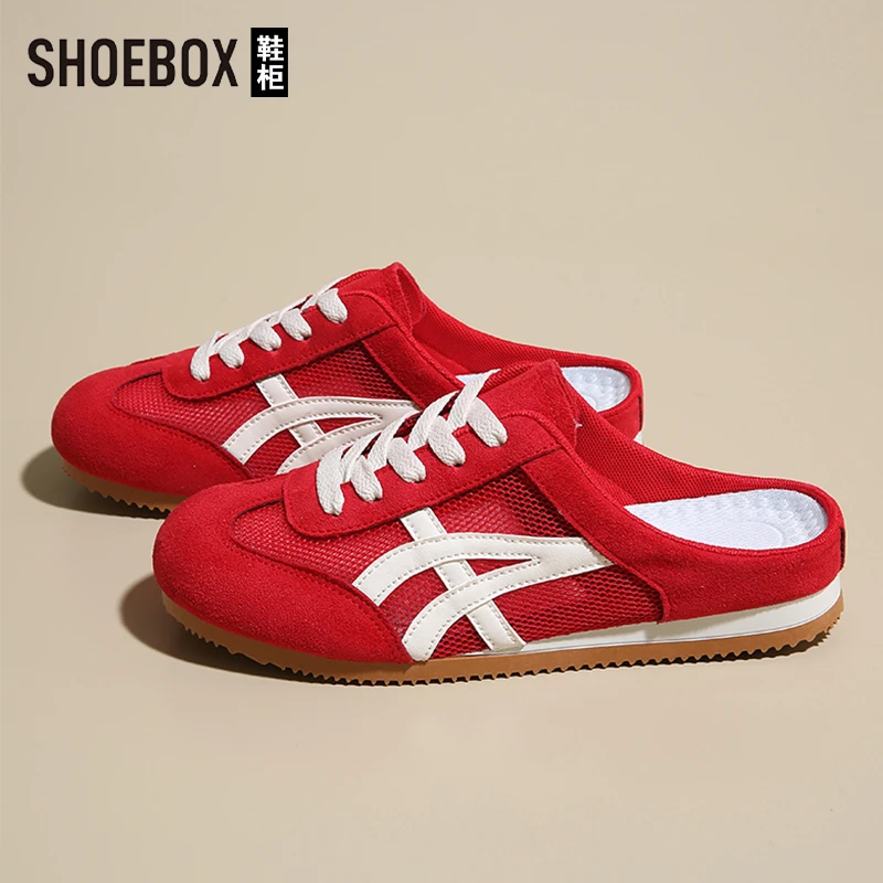 SHOEBOX鞋柜红色包头半拖鞋女2025新款夏季外穿爆款德训鞋半托