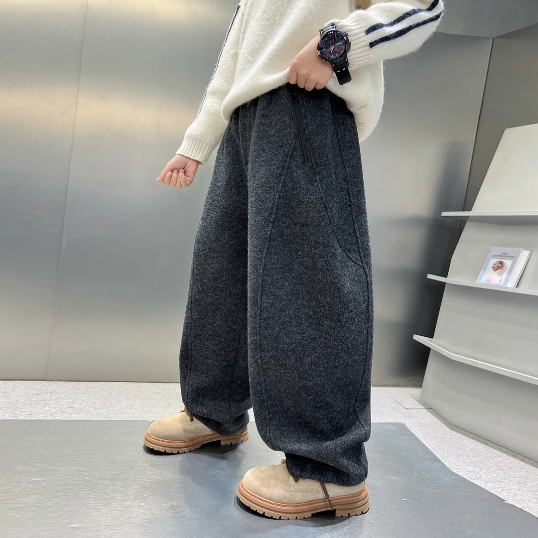 儿童加绒裤子秋冬装2025新款男童一体绒加厚冬季韩版宽松休闲裤潮