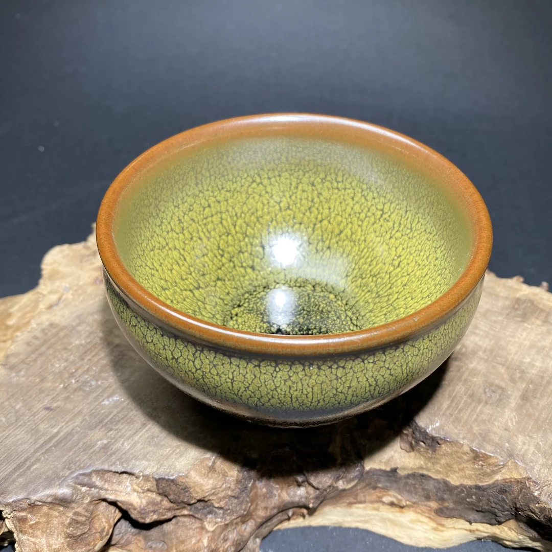 建窑建盏开窑绿鹧鸪将军杯9.3口径茶杯120容量配盏袋茶盏正宗