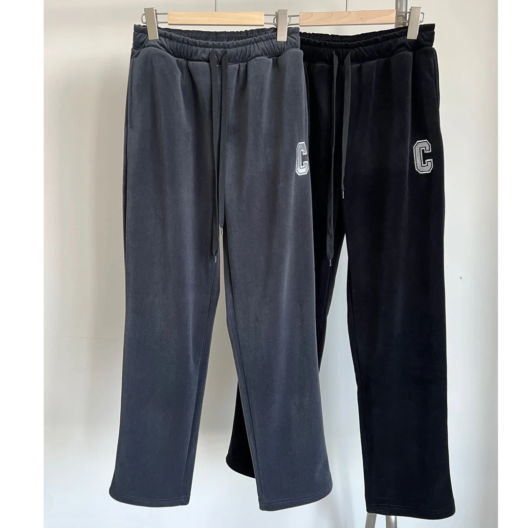 【出口日单】大C男加厚刺绣加绒宽松百搭黑色男士休闲裤