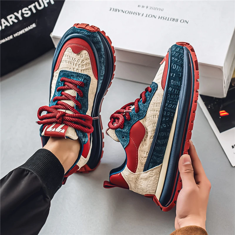 男鞋2025春季新款皮面软底休闲运动鞋百搭男士厚底防滑跑步阿甘鞋