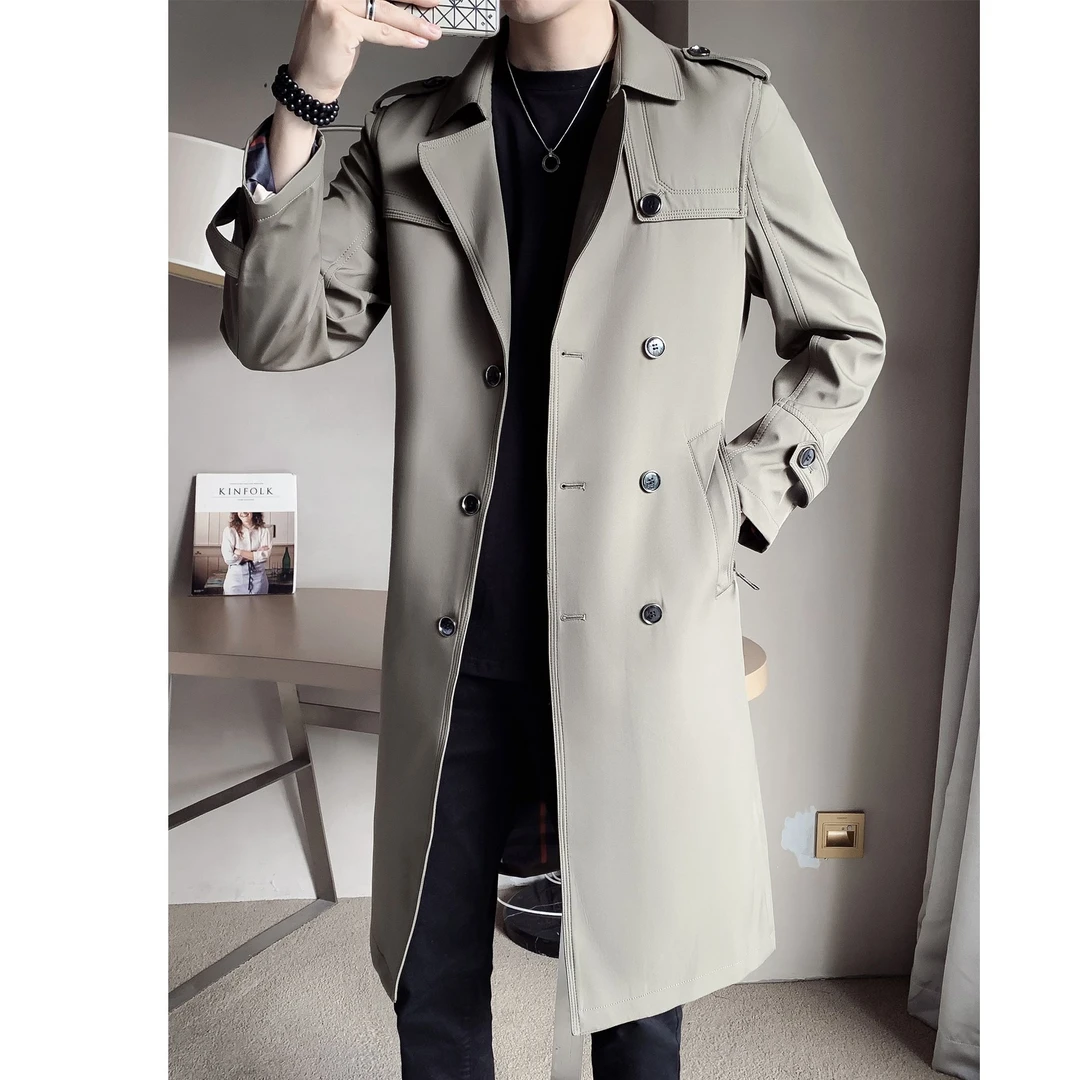 奇珀菲仑超长薄款秋风衣男士中长款潮流秋季男装新款外套双排扣