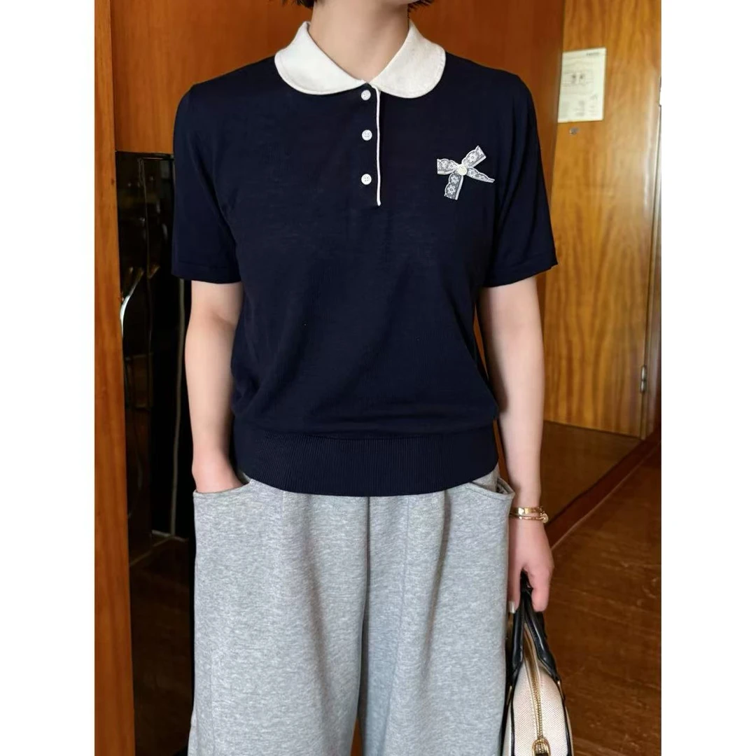 方和屿.短款薄款宽松型针织衫翻领T恤圆领女款女士上衣1397