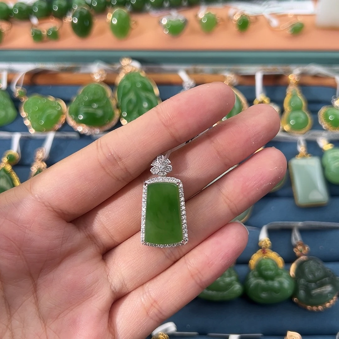 和田玉（碧玉）银S925镶嵌颈饰