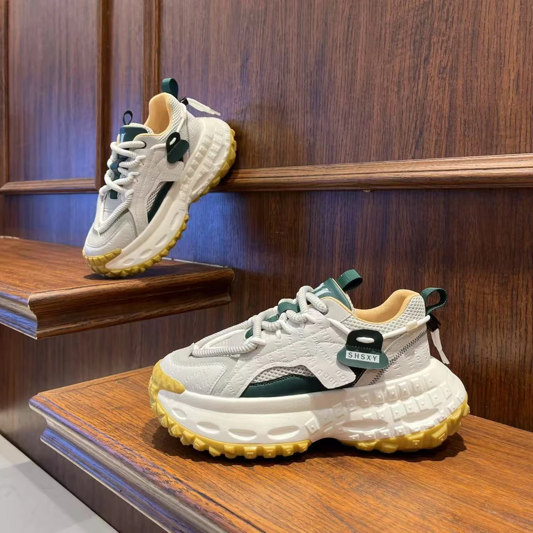 男鞋2025潮流时尚小众拼接厚底老爹鞋增高百搭柔软个性男生潮鞋