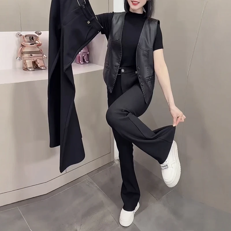 大码女装窄版高腰显瘦休闲长裤女2025春季新款流行弹力微喇叭裤子