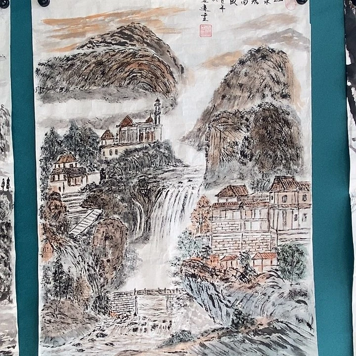 国画四尺三开手绘山水
