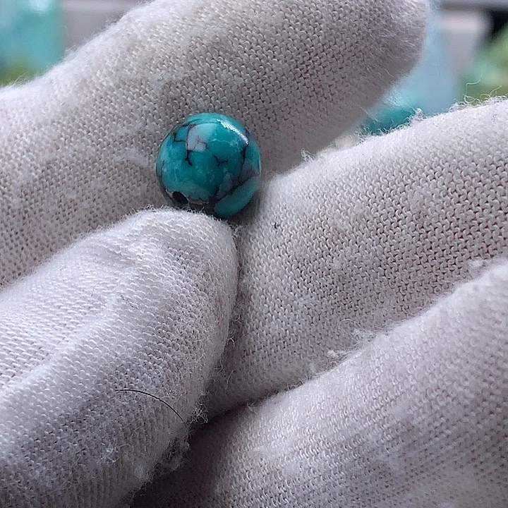 绿松石未镶嵌珠宝奇石直径9玉化水草纹圆珠