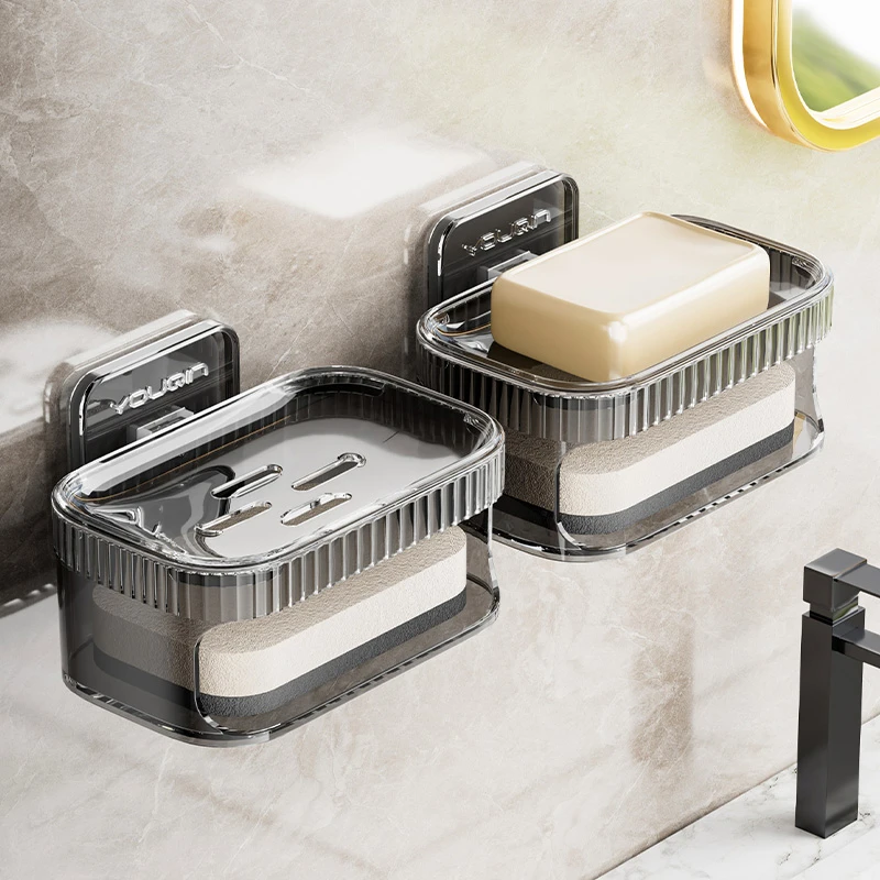 吸盘肥皂盒壁挂式香皂盒置物架卫生间免打孔香皂盒家用高档沥水架