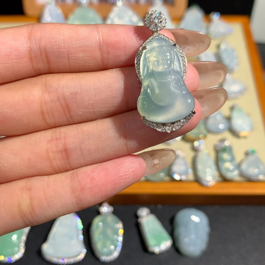 翡翠银S925镶嵌挂件宝宝佛