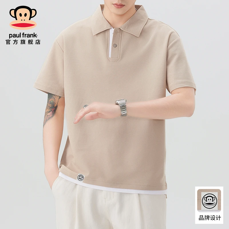 Paul Frank/大嘴猴新款短袖Polo衫男士2025夏季日系假两件休闲T恤