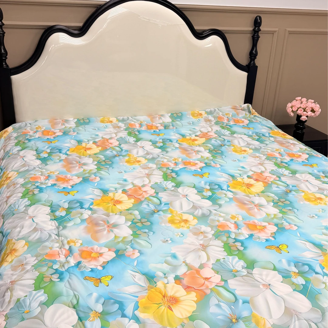 凉感丝夏季夏凉被透气凉感冰丝被床单被子碎花印花夏被空调被