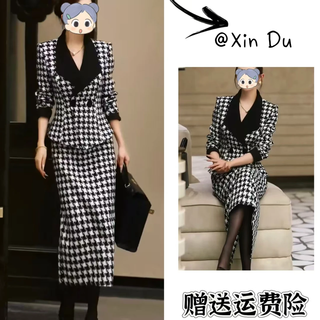 2025秋冬季新款时尚显瘦气质女士网红洋气两件套百搭款D24355