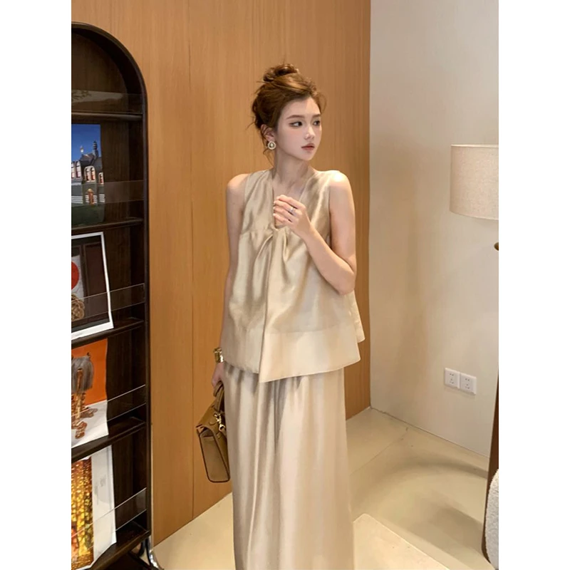 一整套女装夏装2025新款法式时尚轻熟气质背心上衣+半身裙两件套