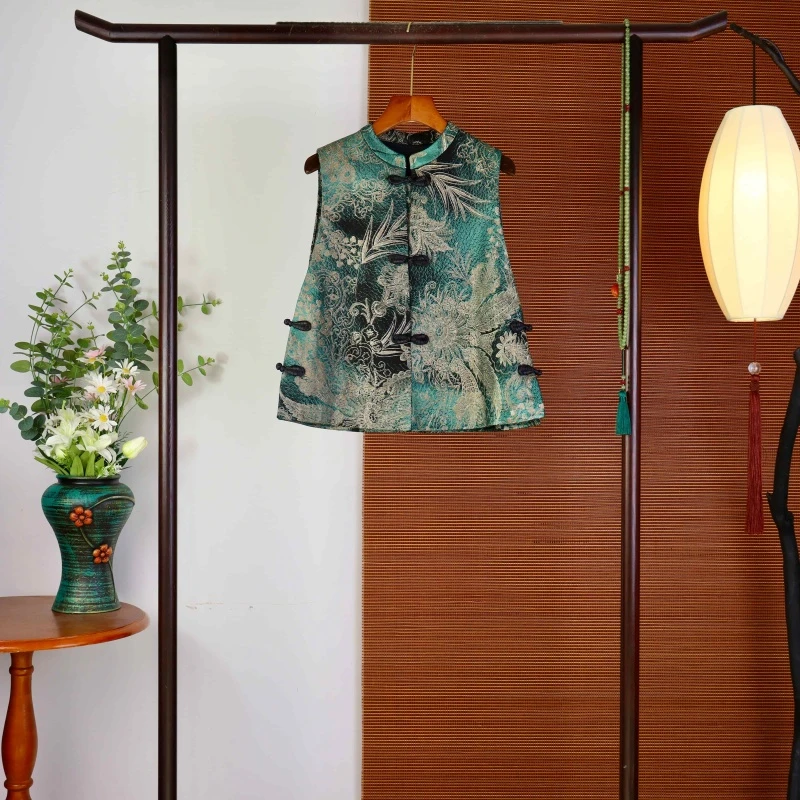 9652春夏绵羊皮上衣女春季皮质马甲新中式国风无袖背心外套