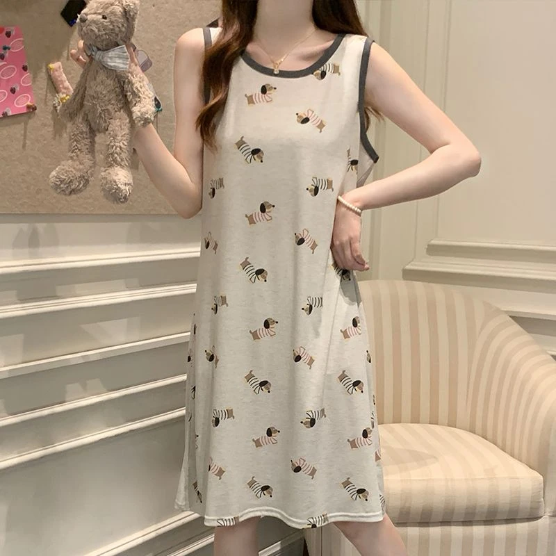 背心睡裙女夏季新款可爱腊肠狗莫代尔睡衣无袖凉感薄款大码家居服