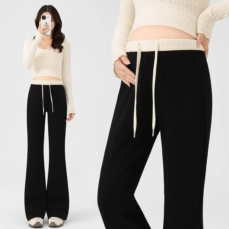 孕妇裤子春秋外穿2025新款秋季喇叭裤抽抽绳无托腹宽松休闲裤秋装