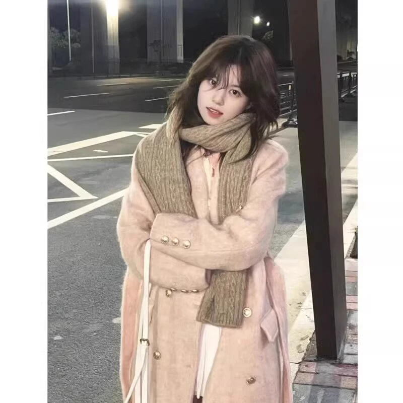 粉色呢子大衣女毛呢外套秋冬季2025新款高级感小个子赫本风超好看