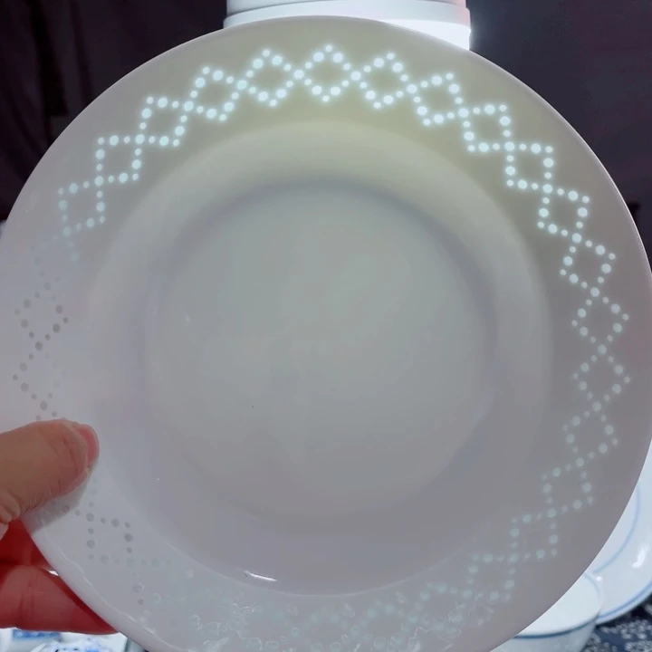 青花玲珑8寸窝盘网格