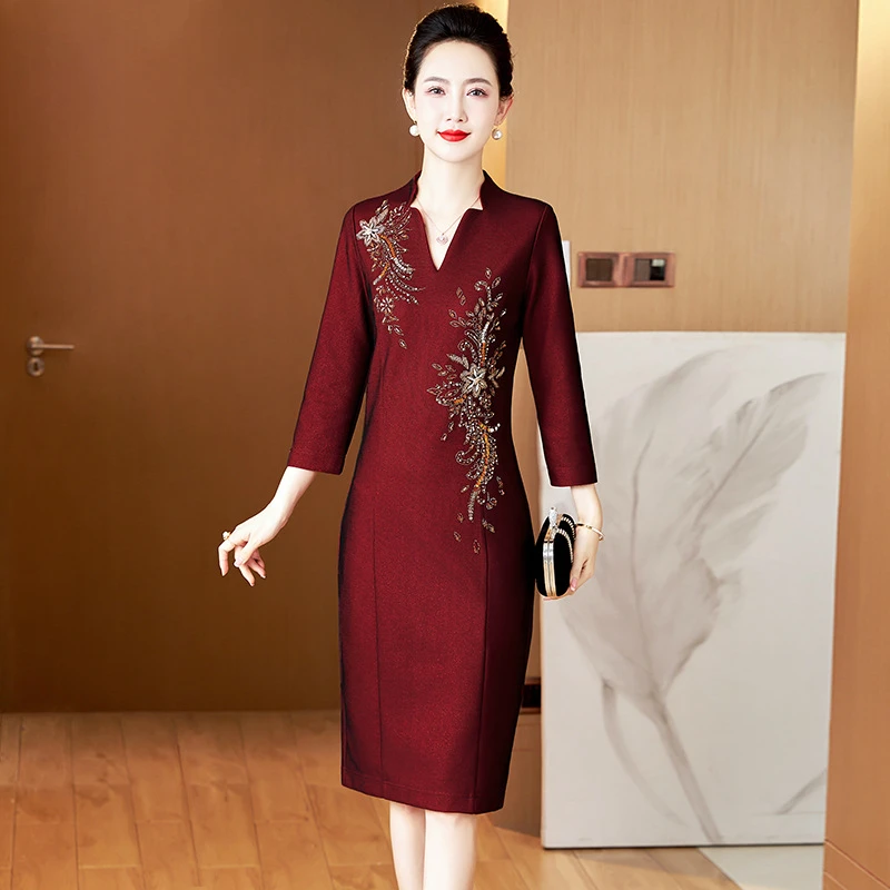 时尚新款日常能穿妈妈婚礼宴会服饰雍容华贵塑形嫁闺女喜岳母改良