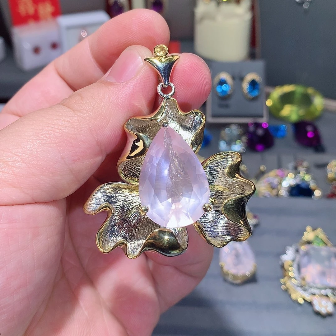 水晶吊坠银S925镶嵌吊坠