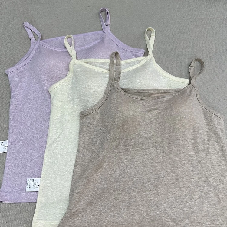 100汉麻女款针织吊带背心 宽松遮点带胸垫可调节打底衫