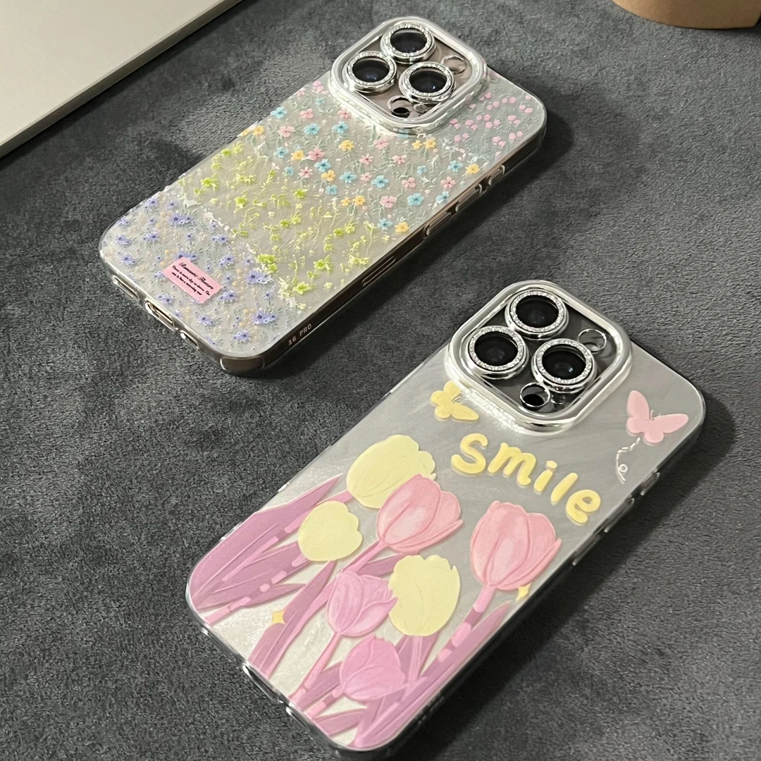 适用于苹果手机壳精孔羽纱壳唯美花朵16卡通15/13全包12/11/7可爱