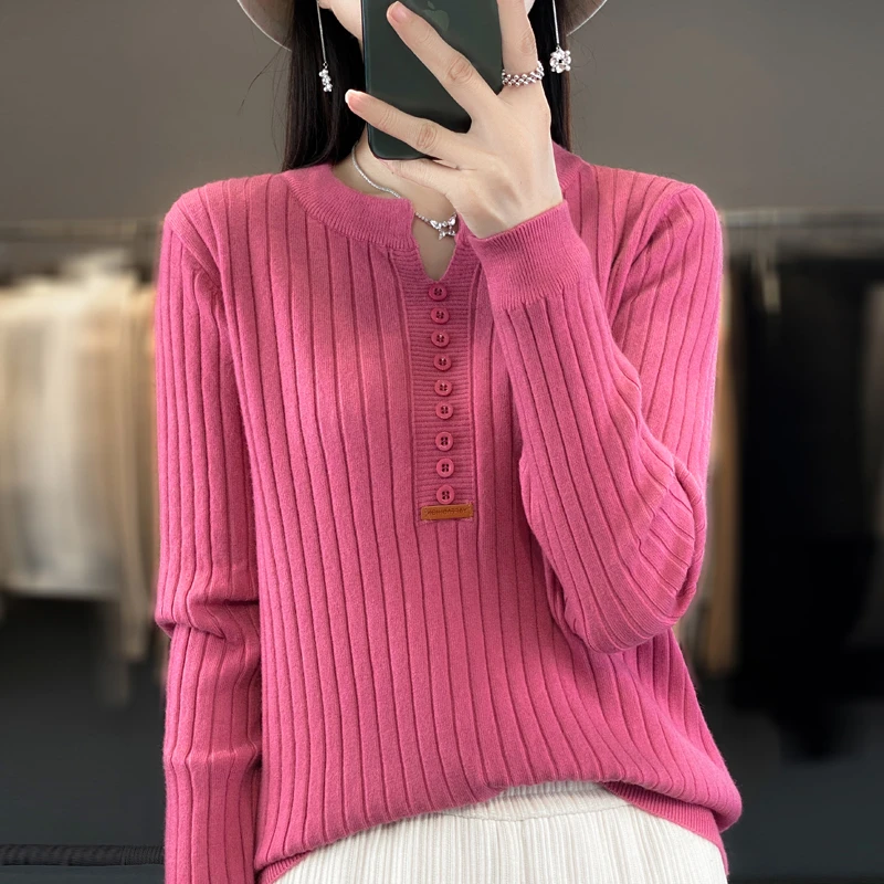 【现货宠粉】新款长袖针织衫圆领显瘦套头纯色气质内搭秋冬打底毛衣